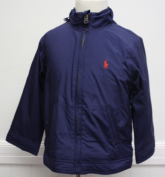 Polo Ralph Lauren Boys Navy Blue Jacket Red Pony, Logo Zipper NEW
