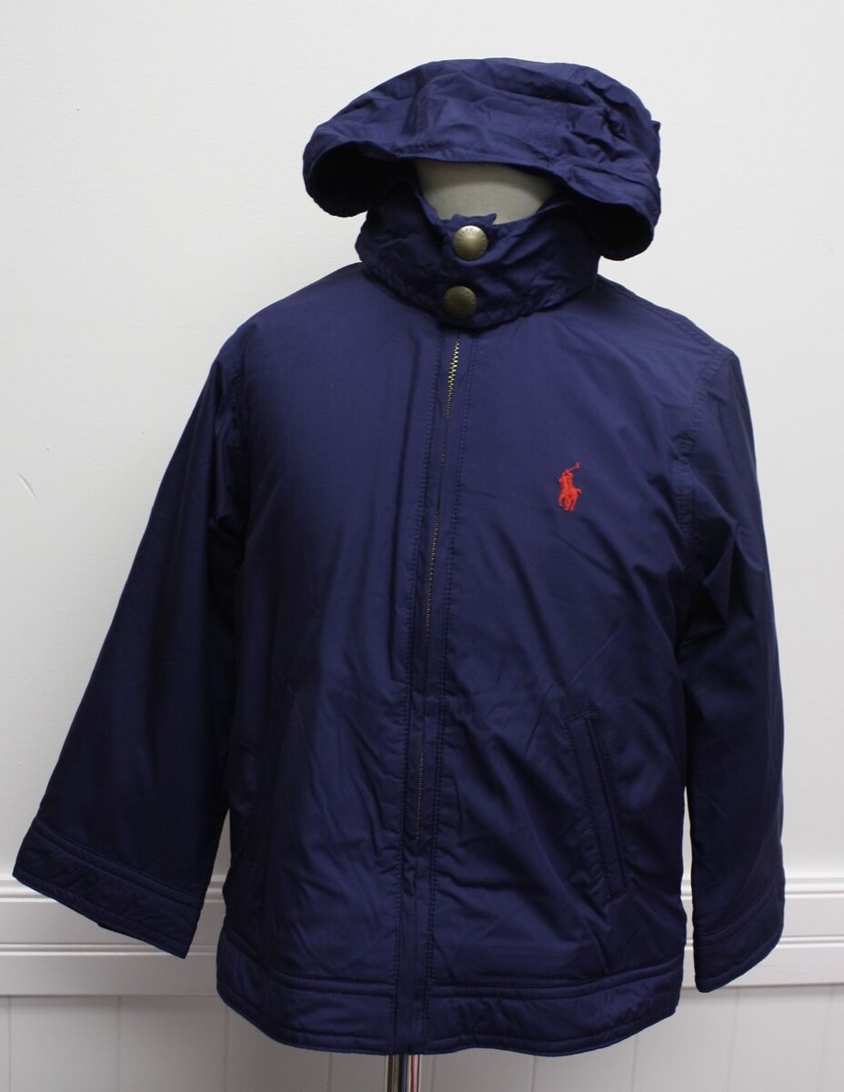 Polo Ralph Lauren Boys Navy Blue Jacket Red Pony, Logo Zipper NEW